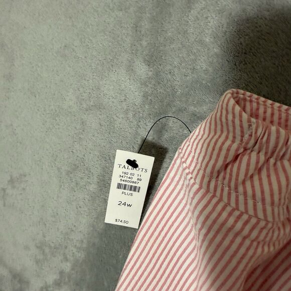 NWT Talbots Womens Perfect Shorts Sz 24W Pink Seersucker Stripe Elastic Waist - Picture 9 of 10